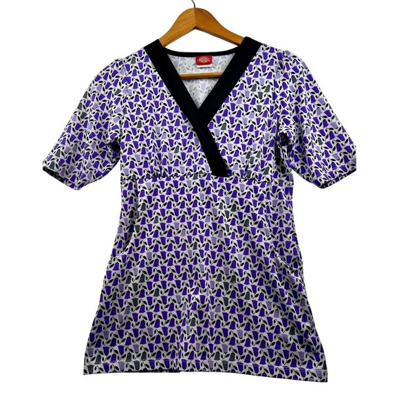 Dickies Women’s V-Neck Purple Floral Tunic Top w/ Deep Pockets Sz MEDIUM - Picture 1 of 8